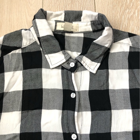 Bella Dahl Plaid Button Down Shirt in Black & White Size L - Picture 3 of 10